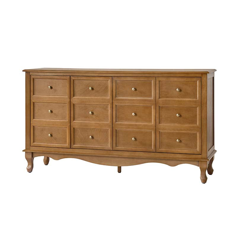 Buffet 4 portes avec façade à faux tiroirs, étagères réglables et poignées en métal antique | Noyer / Chêne | Simple