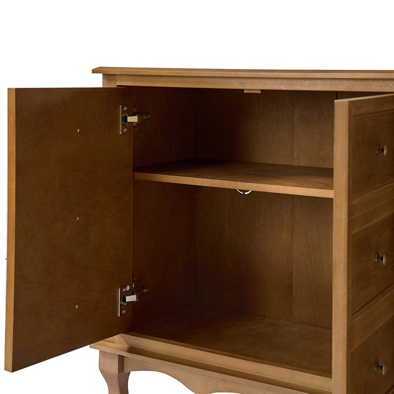 Buffet 4 portes avec façade à faux tiroirs, étagères réglables et poignées en métal antique | Noyer / Chêne | Simple