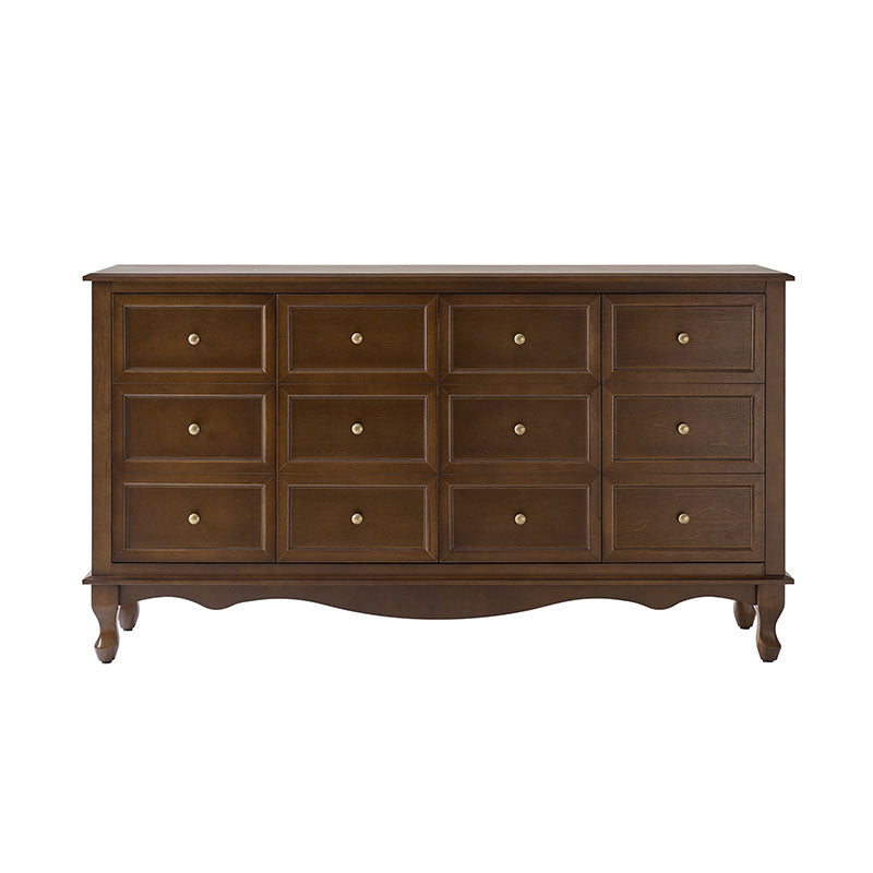 Buffet 4 portes avec façade à faux tiroirs, étagères réglables et poignées en métal antique | Noyer / Chêne | Simple