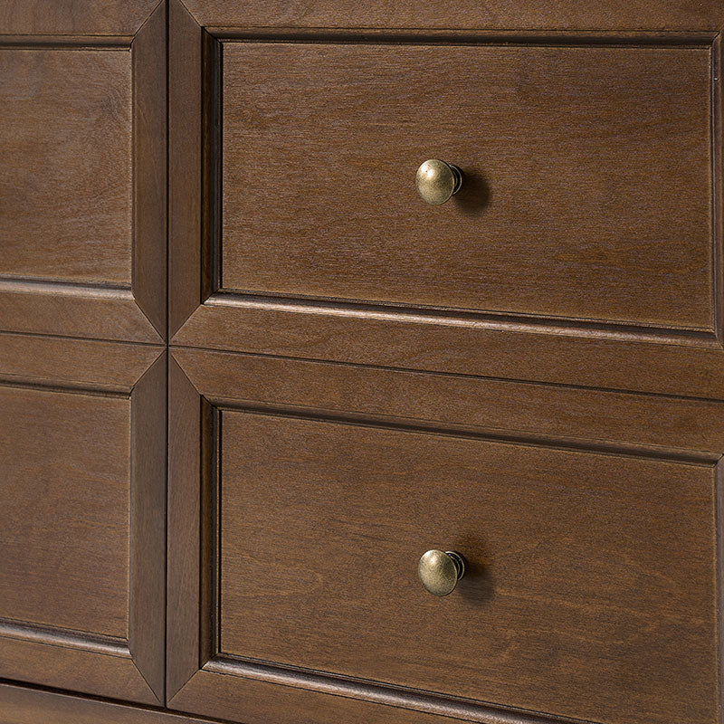 Buffet 4 portes avec façade à faux tiroirs, étagères réglables et poignées en métal antique | Noyer / Chêne | Simple