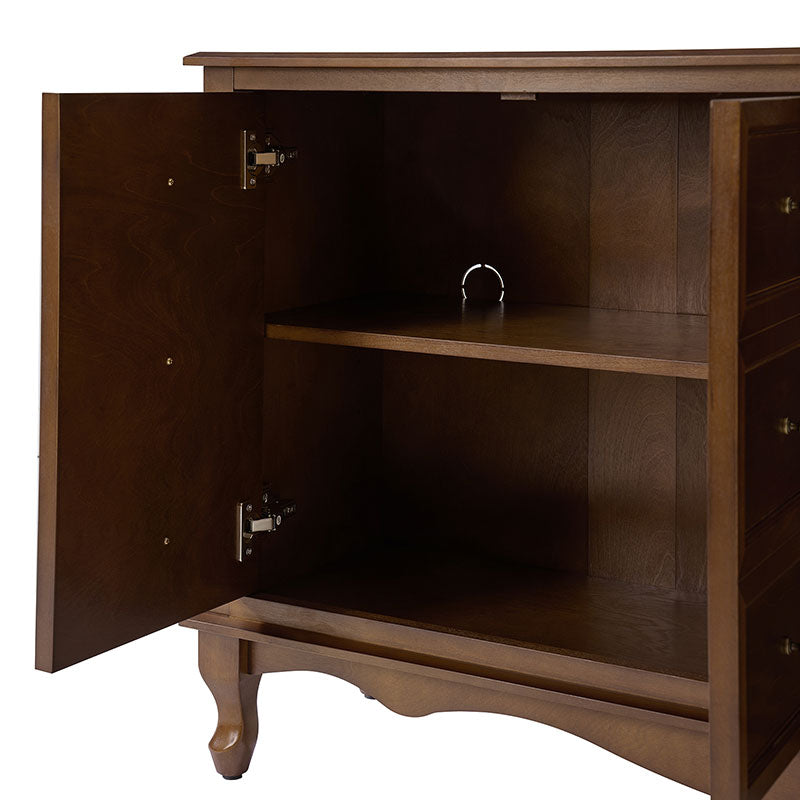 Buffet 4 portes avec façade à faux tiroirs, étagères réglables et poignées en métal antique | Noyer / Chêne | Simple