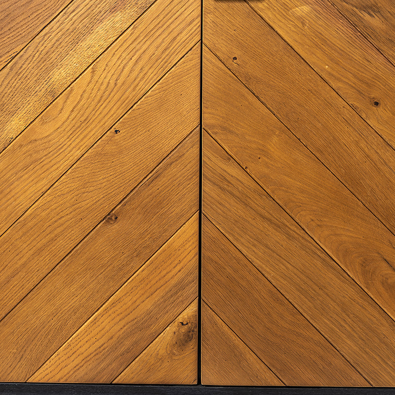 Buffet 3 portes motif chevrons, 2 étagères intérieures réglables et pieds en métal noir | Noir / Noyer | Individuel