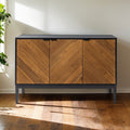 Buffet 3 portes motif chevrons, 2 étagères intérieures réglables et pieds en métal noir | Noir / Noyer | Individuel