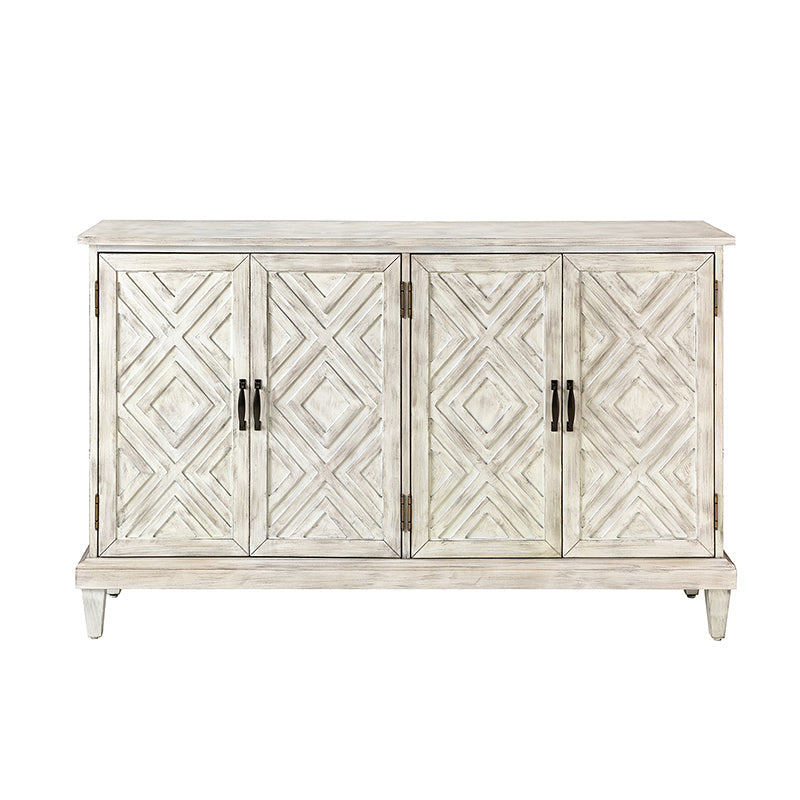 Enfilade de ferme 152 cm avec portes à motif losanges, poignées en bronze et pieds fuselés | Blanc | Individuel