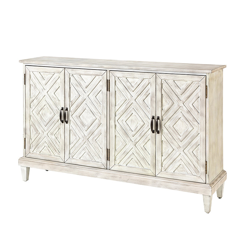 Enfilade de ferme 152 cm avec portes à motif losanges, poignées en bronze et pieds fuselés | Blanc | Individuel