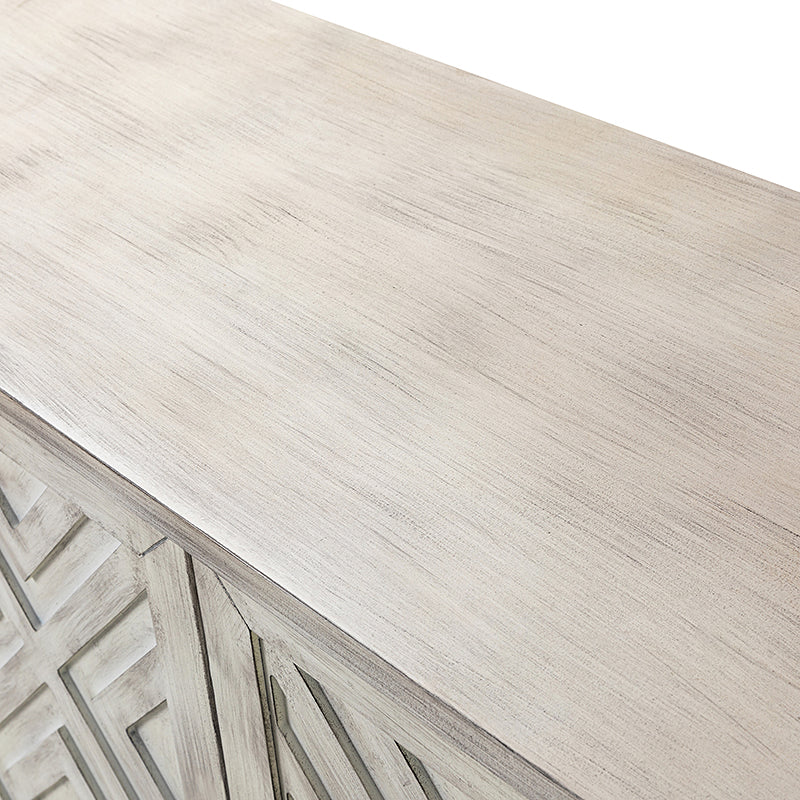 Enfilade de ferme 152 cm avec portes à motif losanges, poignées en bronze et pieds fuselés | Blanc | Individuel