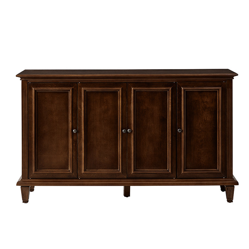 Buffet traditionnel de 147 cm avec casier à vin, porte-verres à vin, 4 portes, 2 tiroirs et pieds fuselés | Noyer | Simple