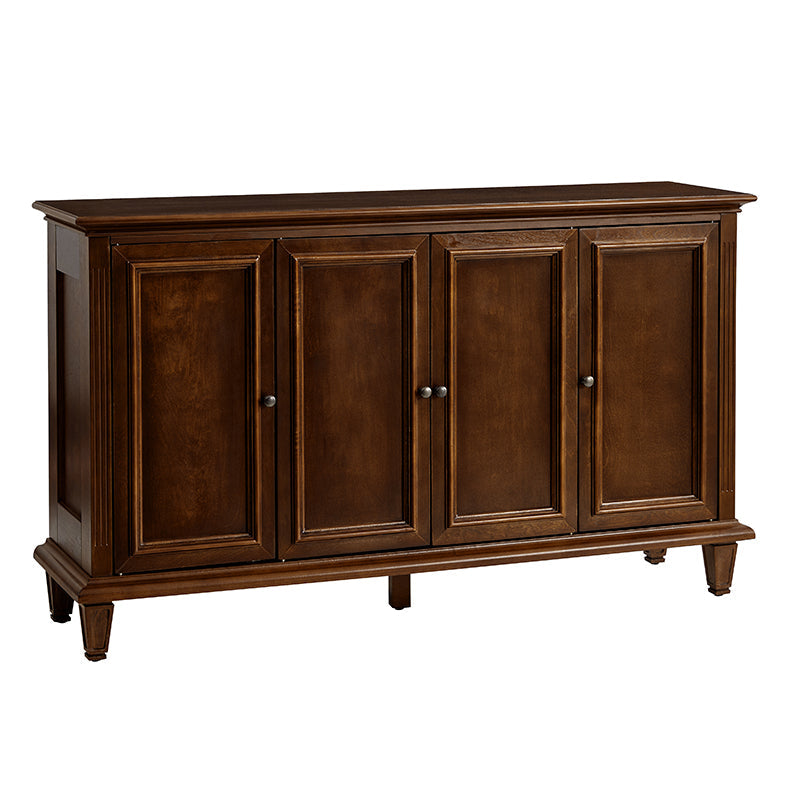 Buffet traditionnel de 147 cm avec casier à vin, porte-verres à vin, 4 portes, 2 tiroirs et pieds fuselés | Noyer | Simple