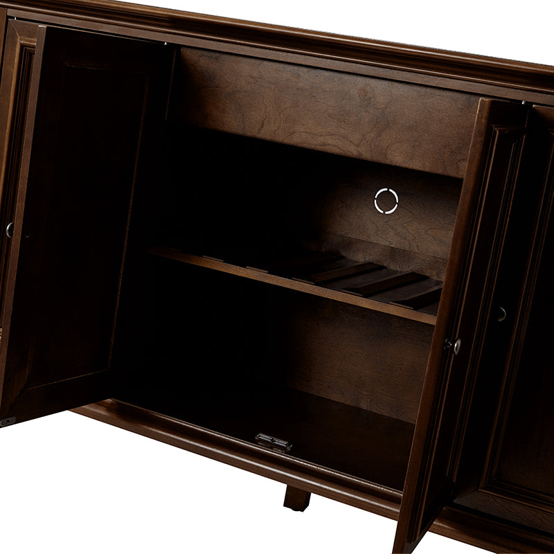 Buffet traditionnel de 147 cm avec casier à vin, porte-verres à vin, 4 portes, 2 tiroirs et pieds fuselés | Noyer | Simple