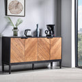 Buffet 4 portes en chevrons de 140 cm avec étagères réglables, pieds en métal et fermeture magnétique | Noir / Noyer | Simple
