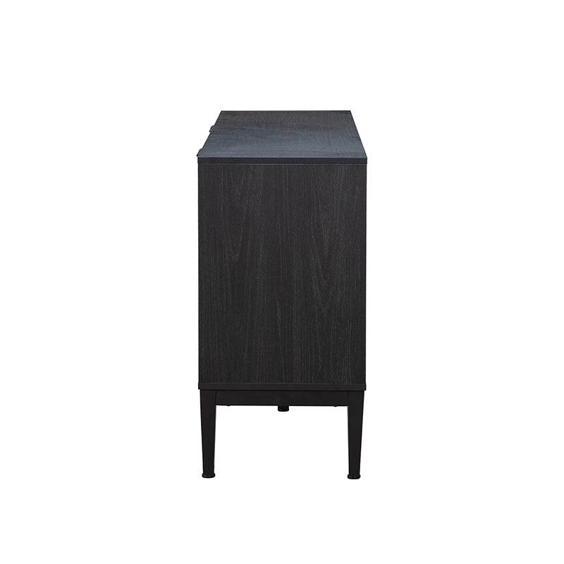Buffet 4 portes en chevrons de 140 cm avec étagères réglables, pieds en métal et fermeture magnétique | Noir / Noyer | Simple