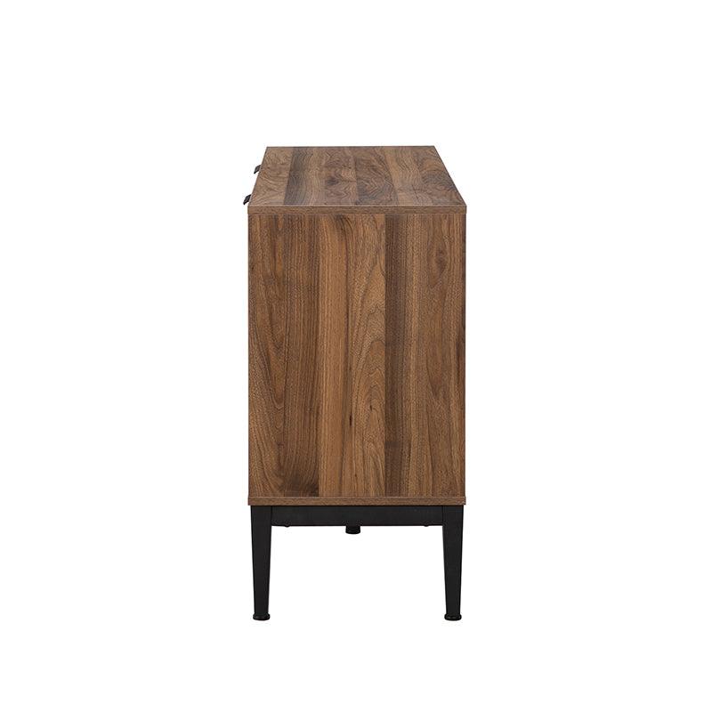 Buffet 4 portes en chevrons de 140 cm avec étagères réglables, pieds en métal et fermeture magnétique | Noir / Noyer | Simple