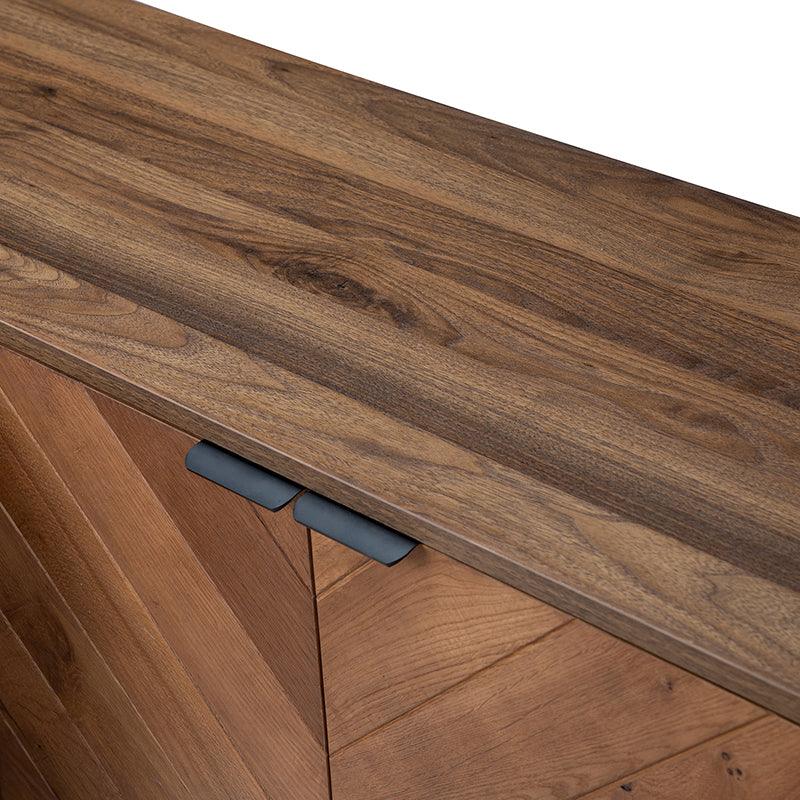 Buffet 4 portes en chevrons de 140 cm avec étagères réglables, pieds en métal et fermeture magnétique | Noir / Noyer | Simple