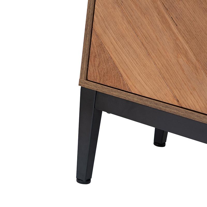 Buffet 4 portes en chevrons de 140 cm avec étagères réglables, pieds en métal et fermeture magnétique | Noir / Noyer | Simple