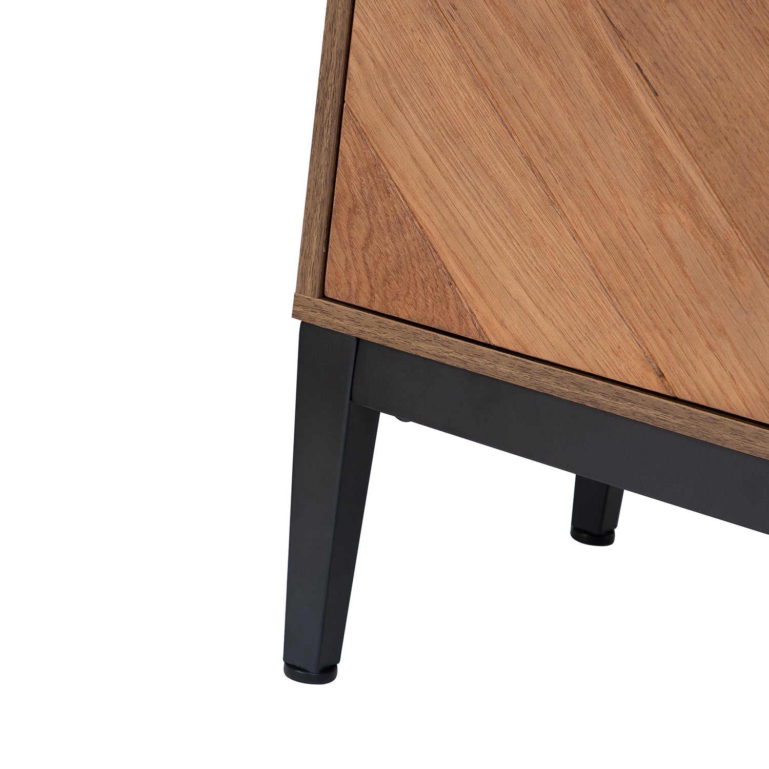 Buffet 4 portes en chevrons de 140 cm avec étagères réglables, pieds en métal et fermeture magnétique | Noir / Noyer | Simple
