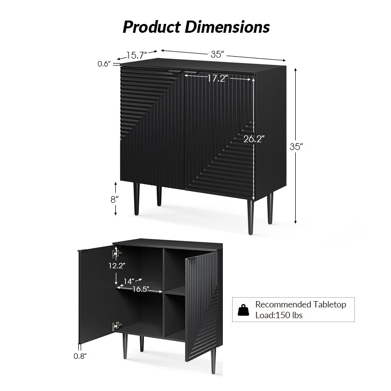 Armoire d'appoint linéaire à 2 portes et 4 étagères amovibles avec pieds en métal noir, 89 cm de haut | Marine / Gris / Noir / Blanc | Individuel