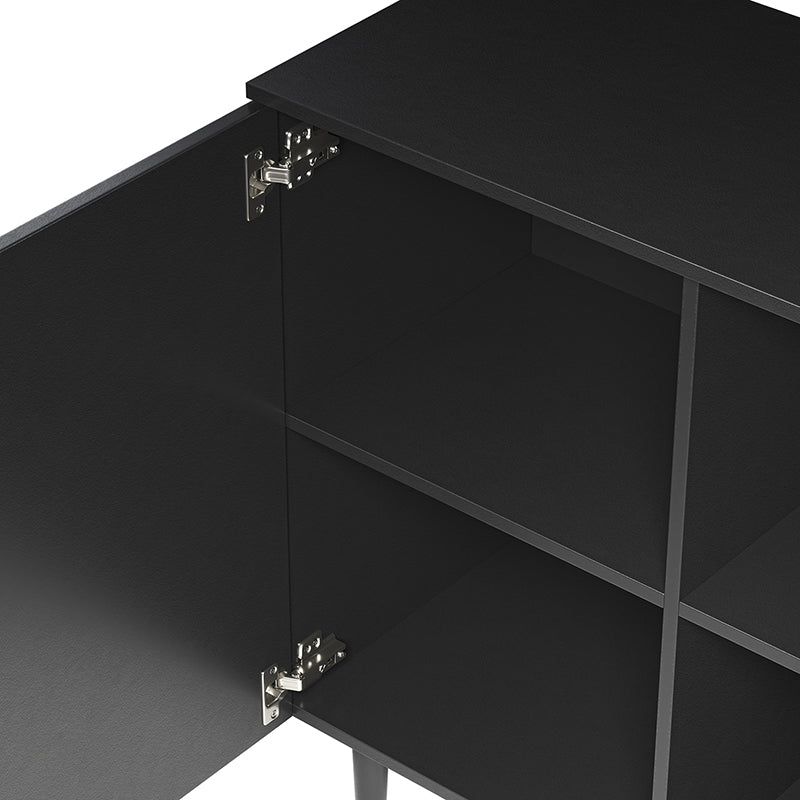 Armoire d'appoint linéaire à 2 portes et 4 étagères amovibles avec pieds en métal noir, 89 cm de haut | Marine / Gris / Noir / Blanc | Individuel