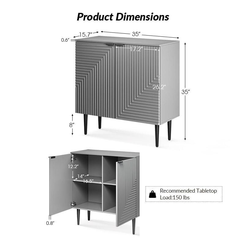 Armoire d'appoint linéaire à 2 portes et 4 étagères amovibles avec pieds en métal noir, 89 cm de haut | Marine / Gris / Noir / Blanc | Individuel