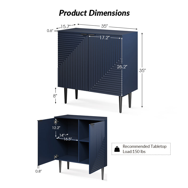 Armoire d'appoint linéaire à 2 portes et 4 étagères amovibles avec pieds en métal noir, 89 cm de haut | Marine / Gris / Noir / Blanc | Individuel