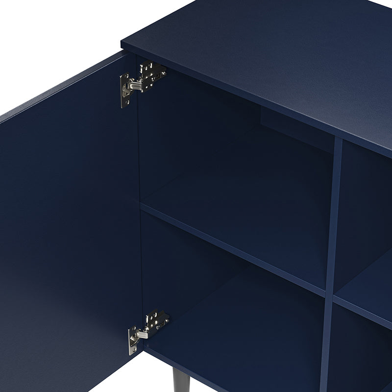 Armoire d'appoint linéaire à 2 portes et 4 étagères amovibles avec pieds en métal noir, 89 cm de haut | Marine / Gris / Noir / Blanc | Individuel