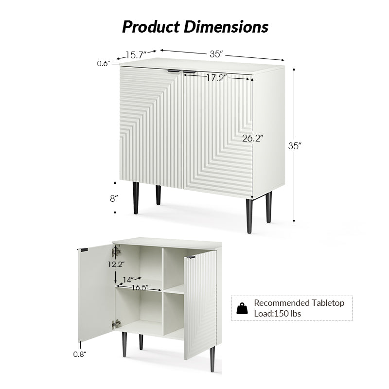 Armoire d'appoint linéaire à 2 portes et 4 étagères amovibles avec pieds en métal noir, 89 cm de haut | Marine / Gris / Noir / Blanc | Individuel