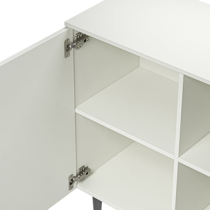 Armoire d'appoint linéaire à 2 portes et 4 étagères amovibles avec pieds en métal noir, 89 cm de haut | Marine / Gris / Noir / Blanc | Individuel