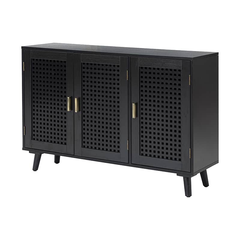 Buffet 3 portes avec pieds inclinés et poignées en bronze | Noyer / Noir / Expresso | Individuel