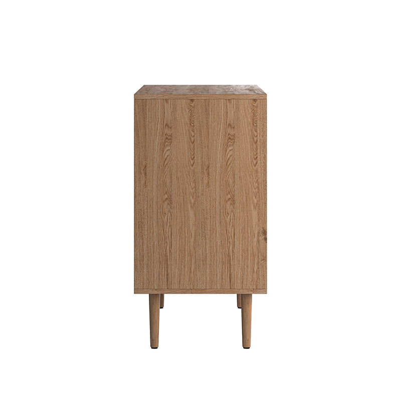 Meuble d'appoint 2 portes en rotin de 81 cm avec 4 étagères amovibles et pieds en bois massif | Noir / Chêne | Simple