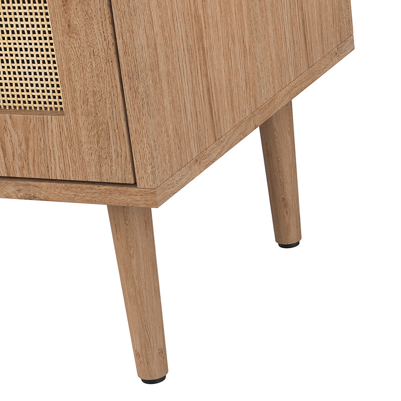 Meuble d'appoint 2 portes en rotin de 81 cm avec 4 étagères amovibles et pieds en bois massif | Noir / Chêne | Simple