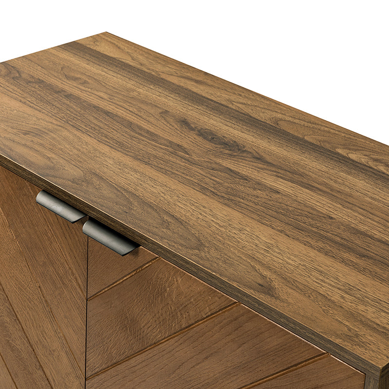 Meuble d'appoint 2 portes à chevrons de 81 cm avec étagères réglables et pieds en métal noir | Noyer | Unité