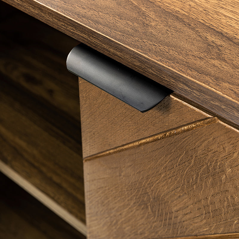 Meuble d'appoint 2 portes à chevrons de 81 cm avec étagères réglables et pieds en métal noir | Noyer | Unité