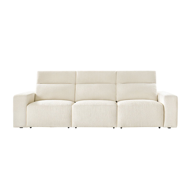 Canapé inclinable électrique en chenille avec 3 fauteuils inclinables électriques indépendants, appuie-têtes réglables et profondeur d'assise extensible | Ivoire / Gris | 3 places