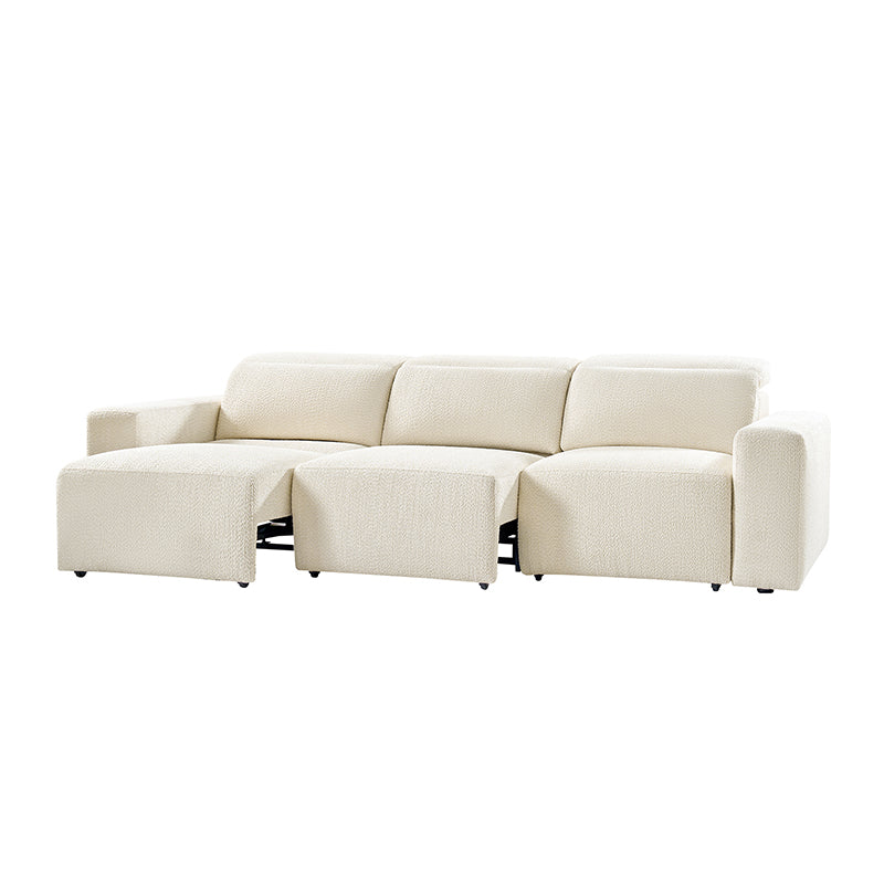 Canapé inclinable électrique en chenille avec 3 fauteuils inclinables électriques indépendants, appuie-têtes réglables et profondeur d'assise extensible | Ivoire / Gris | 3 places