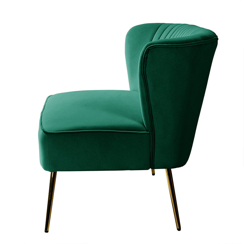 Causeuse capitonnée en velours avec dossier incurvé, rembourrage en mousse et pieds coniques en métal doré | Moutarde / Rose / Sauge / Violet / Bleu marine / Vert / Fuchsia / Havane / Orange / Noir / Sarcelle / Ivoire | 2 places