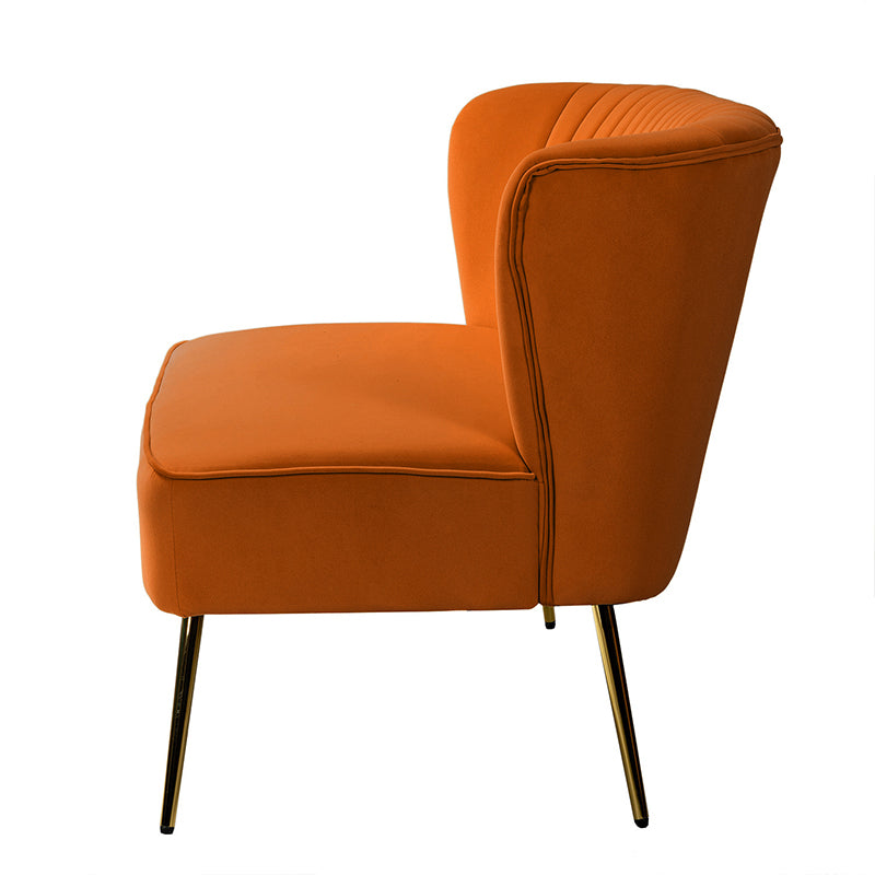 Causeuse capitonnée en velours avec dossier incurvé, rembourrage en mousse et pieds coniques en métal doré | Moutarde / Rose / Sauge / Violet / Bleu marine / Vert / Fuchsia / Havane / Orange / Noir / Sarcelle / Ivoire | 2 places
