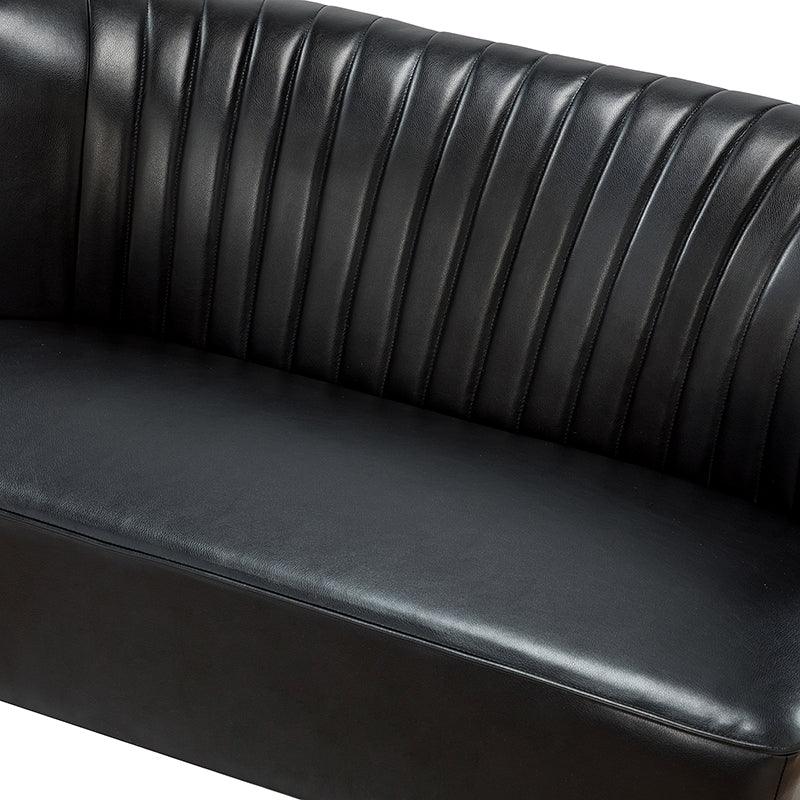 Causeuse à dossier capitonné en similicuir végétalien avec rembourrage en mousse et ressorts, sans accoudoirs et pieds en métal doré | Noir / Camel / Marron / Turquoise | 2 places