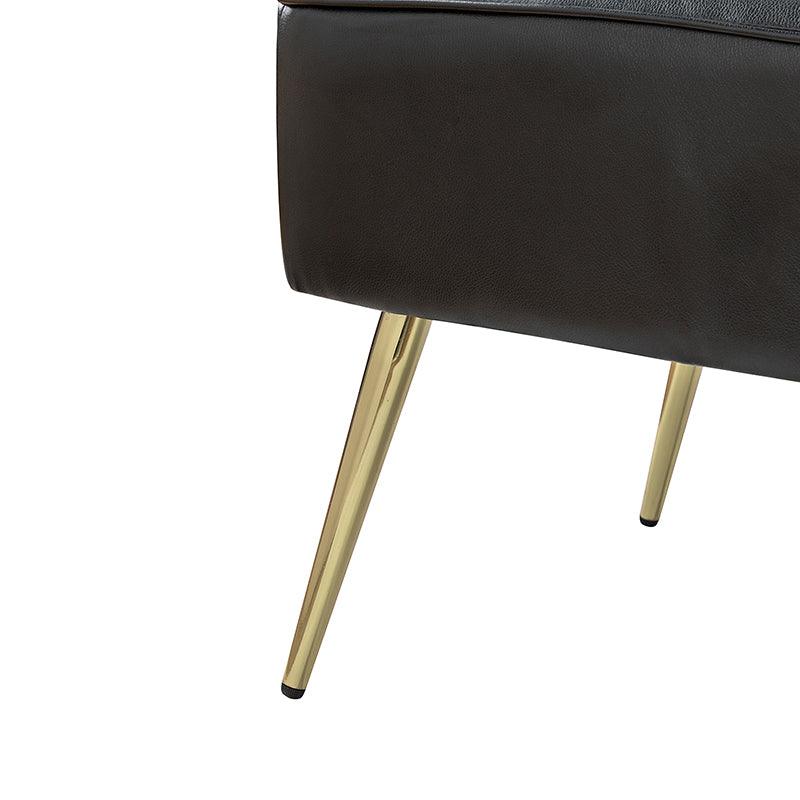 Causeuse à dossier capitonné en similicuir végétalien avec rembourrage en mousse et ressorts, sans accoudoirs et pieds en métal doré | Noir / Camel / Marron / Turquoise | 2 places