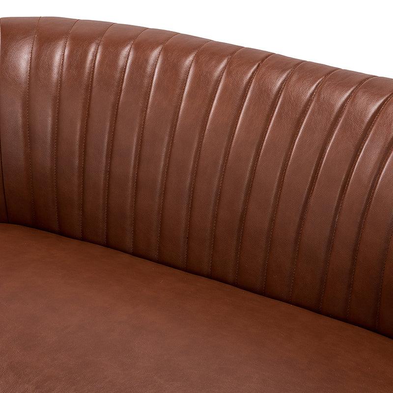 Causeuse à dossier capitonné en similicuir végétalien avec rembourrage en mousse et ressorts, sans accoudoirs et pieds en métal doré | Noir / Camel / Marron / Turquoise | 2 places