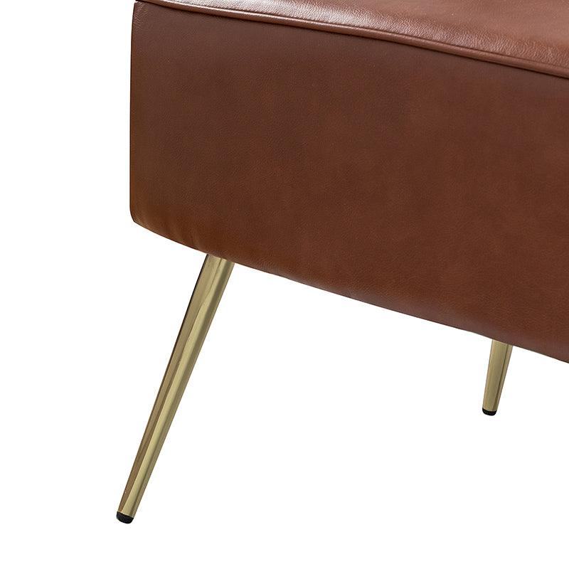 Causeuse à dossier capitonné en similicuir végétalien avec rembourrage en mousse et ressorts, sans accoudoirs et pieds en métal doré | Noir / Camel / Marron / Turquoise | 2 places
