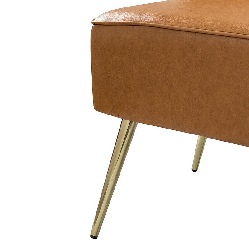 Causeuse à dossier capitonné en similicuir végétalien avec rembourrage en mousse et ressorts, sans accoudoirs et pieds en métal doré | Noir / Camel / Marron / Turquoise | 2 places