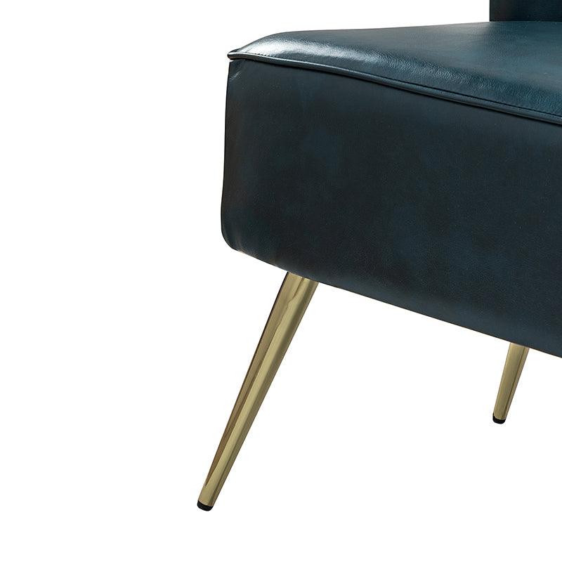 Causeuse à dossier capitonné en similicuir végétalien avec rembourrage en mousse et ressorts, sans accoudoirs et pieds en métal doré | Noir / Camel / Marron / Turquoise | 2 places