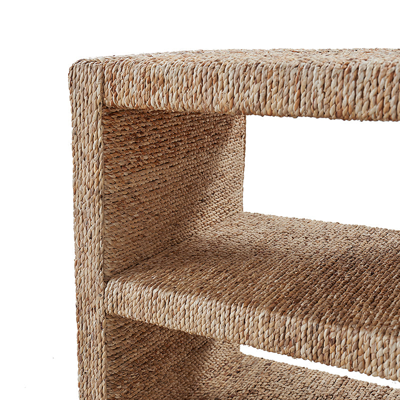 Table d'appoint en rotin avec 2 étagères ouvertes et dos fini | Naturel | Simple