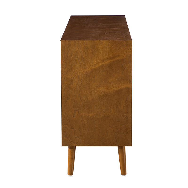 Buffet 3 tiroirs avec armoire 2 portes, étagères réglables, dos fini et pieds en bois massif | Chêne | Simple