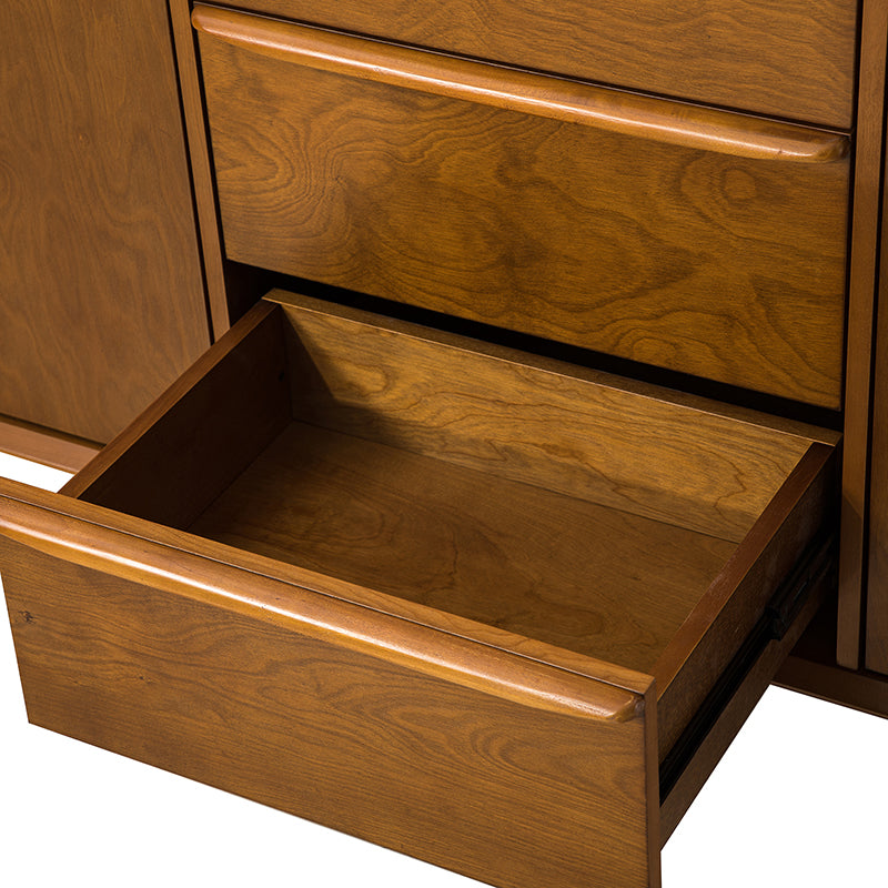 Buffet 3 tiroirs avec armoire 2 portes, étagères réglables, dos fini et pieds en bois massif | Chêne | Simple