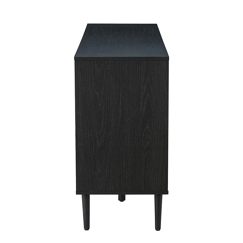 Buffet 3 portes en rotin de 142 cm avec étagères réglables et pieds en bois massif | Noir / Chêne / Noyer / Blanc | Simple