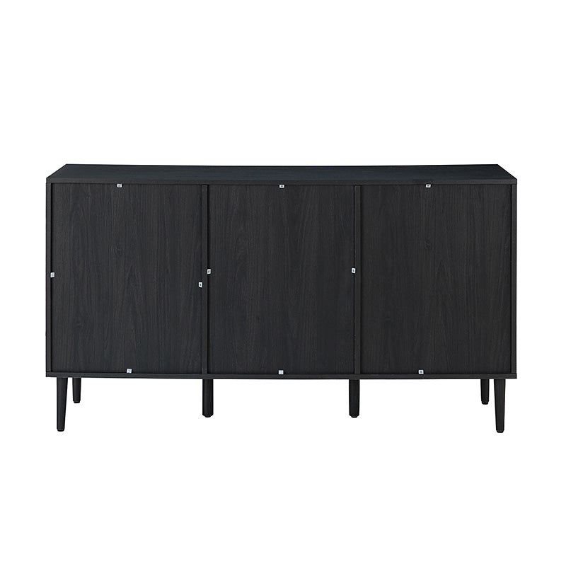 Buffet 3 portes en rotin de 142 cm avec étagères réglables et pieds en bois massif | Noir / Chêne / Noyer / Blanc | Simple
