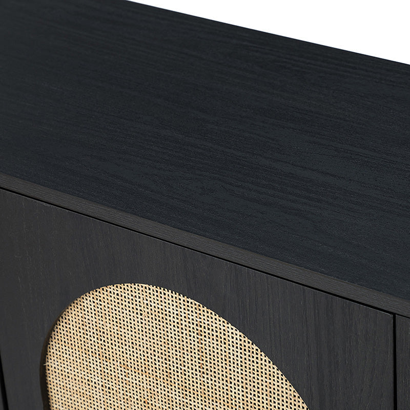 Buffet 3 portes en rotin de 142 cm avec étagères réglables et pieds en bois massif | Noir / Chêne / Noyer / Blanc | Simple