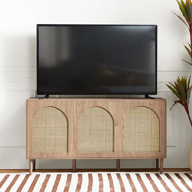 Buffet 3 portes en rotin de 142 cm avec étagères réglables et pieds en bois massif | Noir / Chêne / Noyer / Blanc | Simple