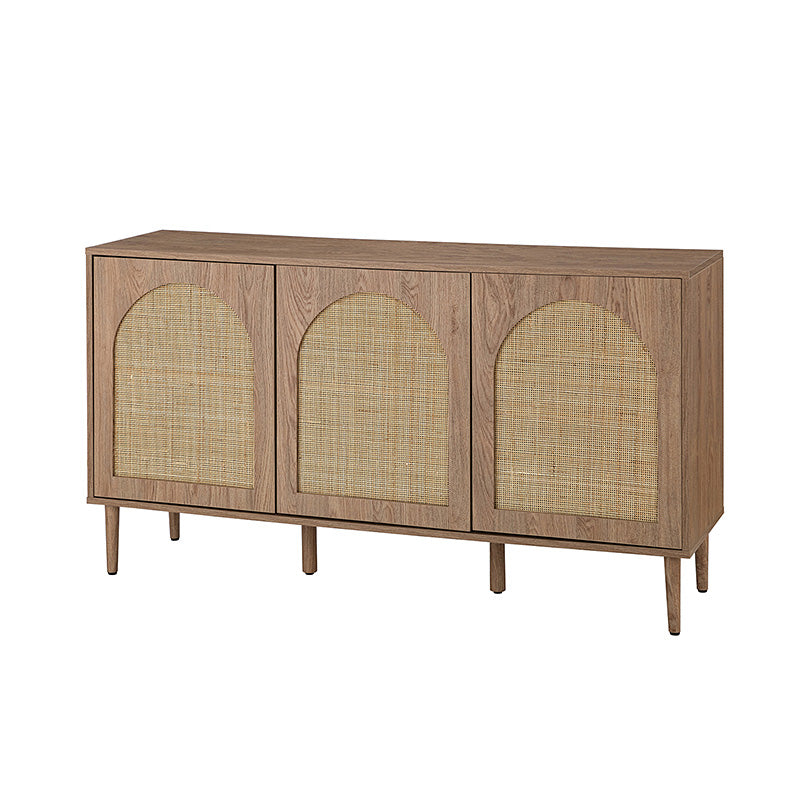 Buffet 3 portes en rotin de 142 cm avec étagères réglables et pieds en bois massif | Noir / Chêne / Noyer / Blanc | Simple