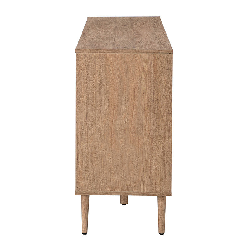 Buffet 3 portes en rotin de 142 cm avec étagères réglables et pieds en bois massif | Noir / Chêne / Noyer / Blanc | Simple